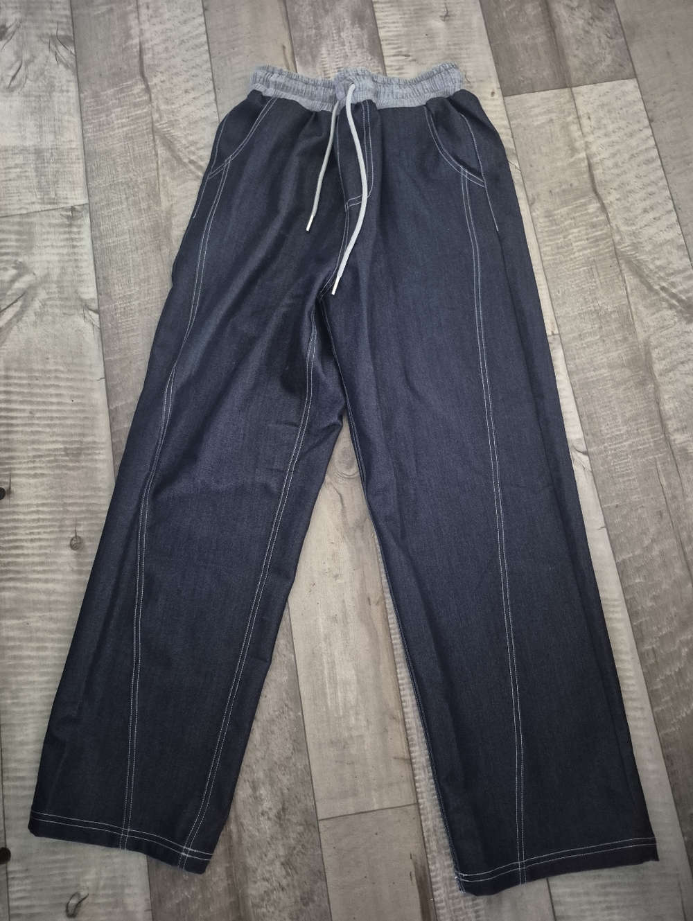 Commense High Waist Drawstring Denium Pants Wide Leg Pockets M - Picture 6 of 9